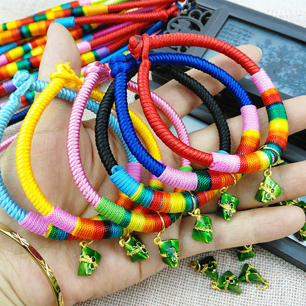 

Dragon Boat Festival colorful Rope Bracelet Green zongzi ethnic style DIY red rope weaving, Golden;silver
