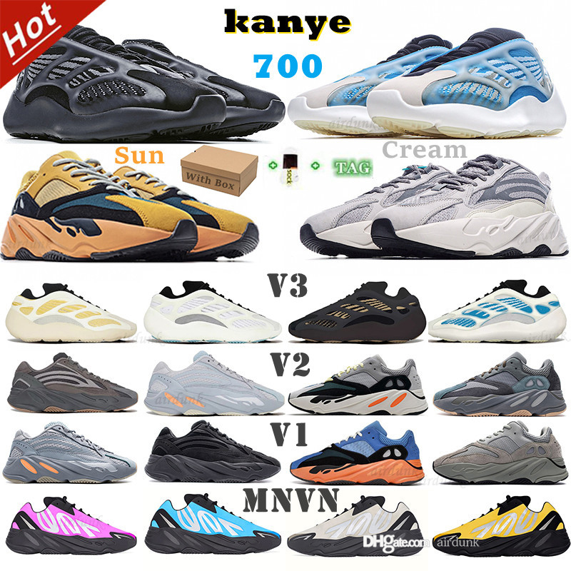

2021 kanye 700 V1 V2 V3 MNVN sun wave Runner mens sneakers shoes West Azael Alvah Azareth Utility Black Solid Phosphor Orange yeezyboost 700s womens woman sport shoe, Box