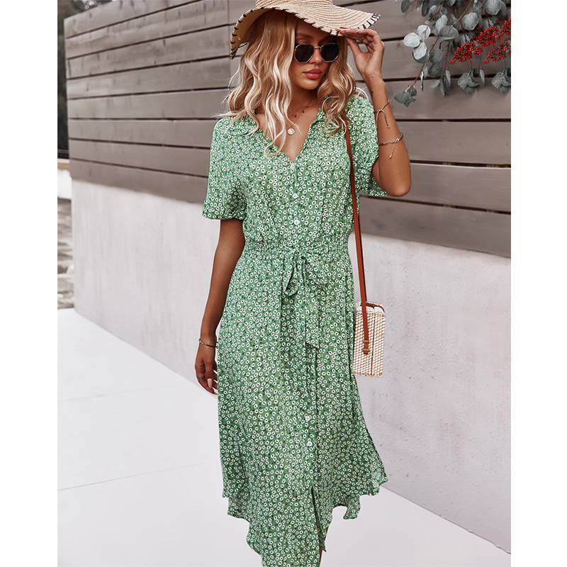 

2021new dress women casual short sleeve 2021 spring button t shirt dresses for womens summer holiday style sundress printde floral, Black;gray