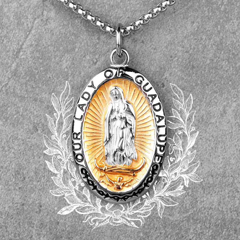 

Pendant Necklaces Gold Lady Guadalupe Long Men Pendants Chain Punk For Boyfriend Male Stainless Steel Jewelry Creativity Gift Wholesale