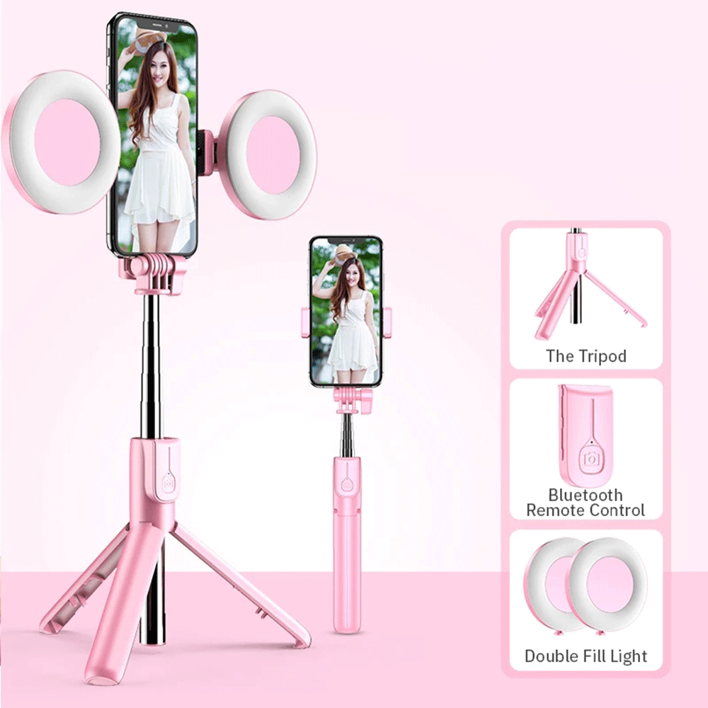 

4in1 Wireless Bluetooth Selfie Stick LED Ring Light Extendable Handheld Monopod Live Tripod for IPhone X 8 Android Smartphone