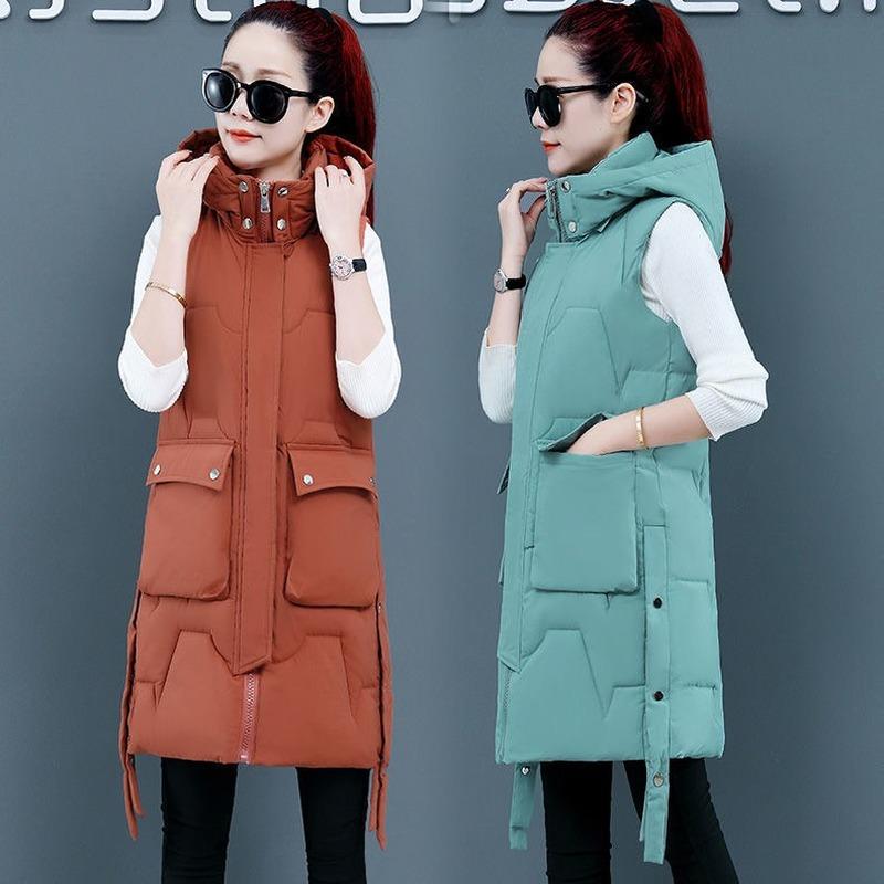 

Women's Vests Women Autumn Winter Cotton Vest Casual Hooded Sleeveless Jacket For Female Solid Color Thick Warm Zipper Waistcoat X31, Black;white