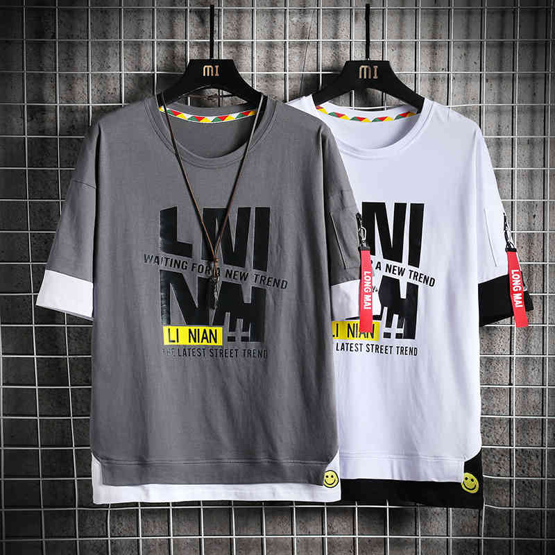 

Men's T-Shirts patchwork Short Sleeve Tshirts Men Hip Hop Casual Cotton Tops Tees Streetwear Summer T Shirts 1DTN, Beige