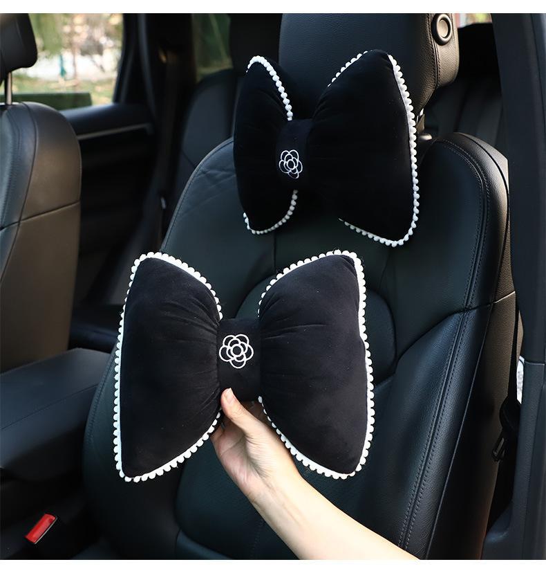 

Seat Cushions Car Headrest Pillow Soft Cute Bow Velvet Head Support Cushion Lumbar Breathable Detachable Styling Accessories