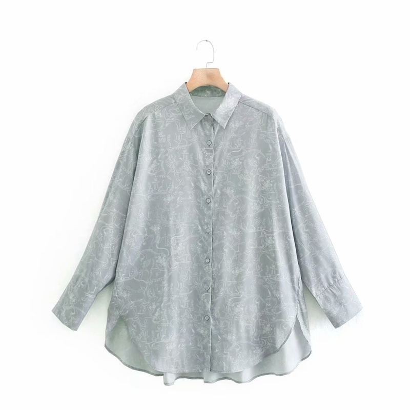 

Women Plus Size Loose Floral Blouse Casual Vintage Turn Down Collar Long Sleeve Tops Ladies Spring Shirts NX2123 210525, Blue