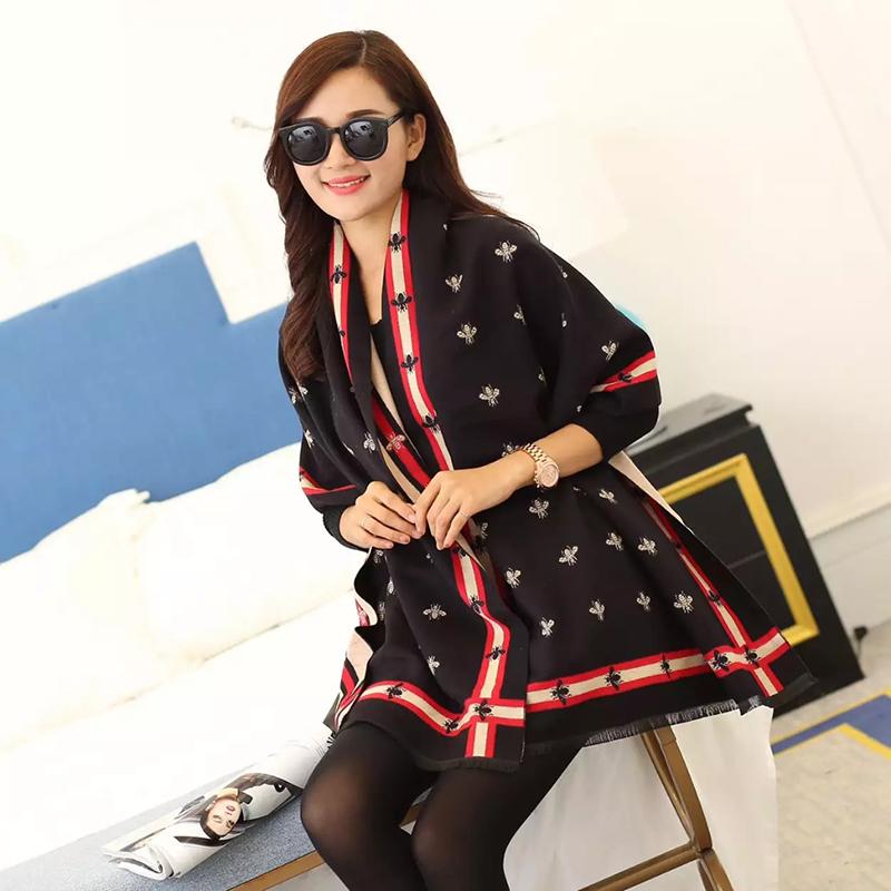 

Hats, Scarves & Gloves Sets Double-sided Scarf Women Winter Warm Cashmere Shawl Animal Bee Printing Soft Thin Blanket Gift