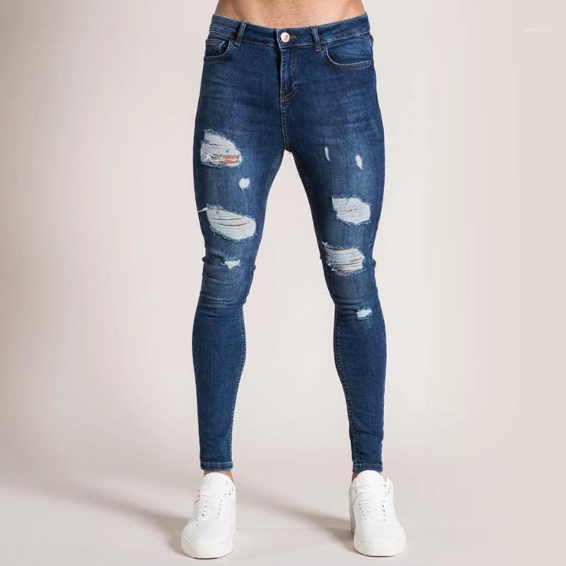 

Men' Pants 2021 Fashion Denim Hole Trouser Distressed Jeans Long Pencil Streetwear Comfy High Quality Daily Fast, White