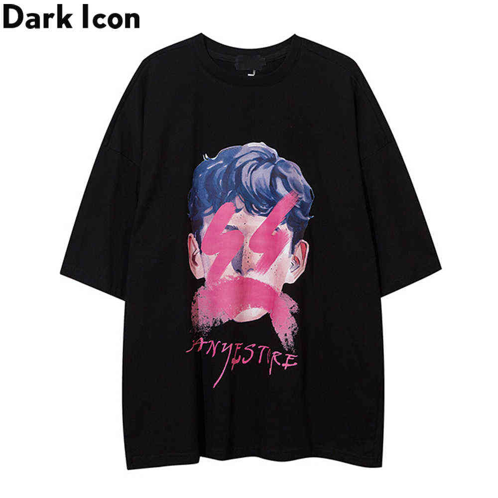 

Printed Hip Hop T-shirt Summer O-neck Loose Men's Tshirts Cotton Tee Shirts Streetwear Clothing 210603, Black