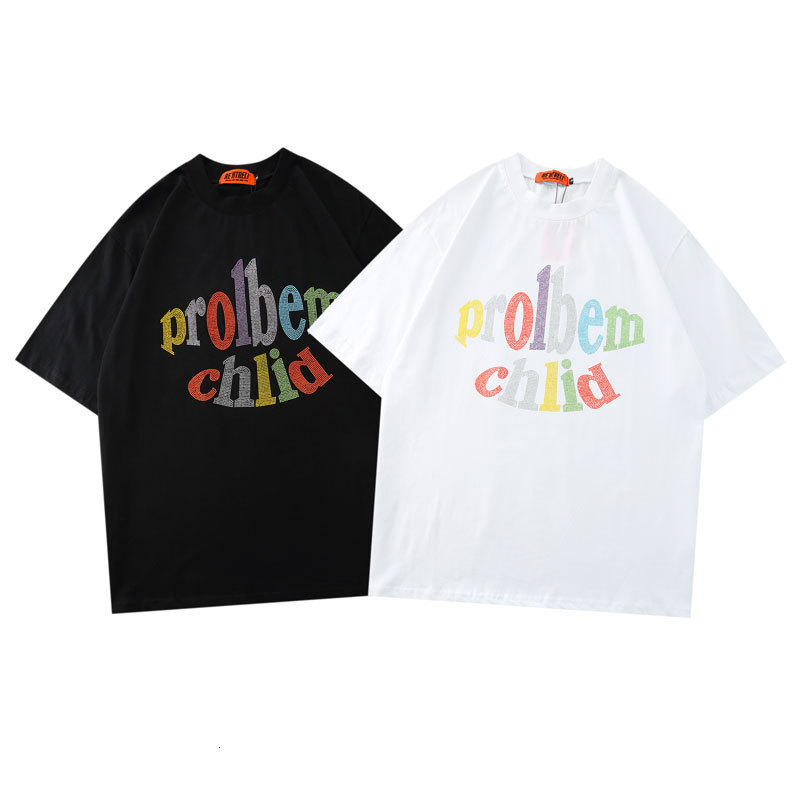 

fashion t shirt impas guochao 2021 spring and summer street personality diamond color letters loose short sleeve lovers men, White;black