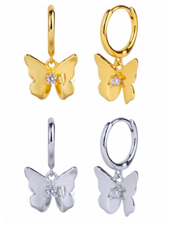 

Hoop & Huggie 925 Sterling Silver Ear Buckle Simple Metal Insect Earring For Women Gold Color Butterflies Korean Fashion Jewelry