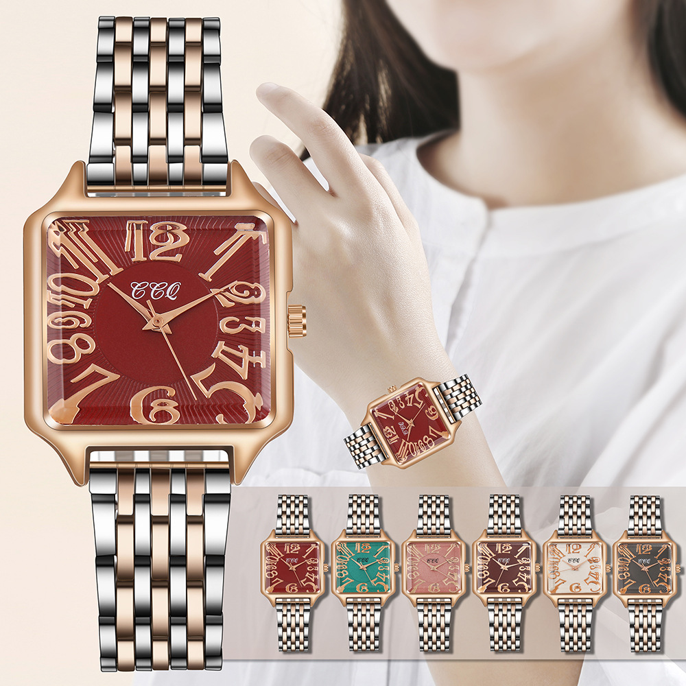 

New Fashion Women Watch Luxury Ladies Simple Square Design Watches Quartz Clock Stainless Steel Strap Numeral Alloy Wristwatches, Leave a message about color