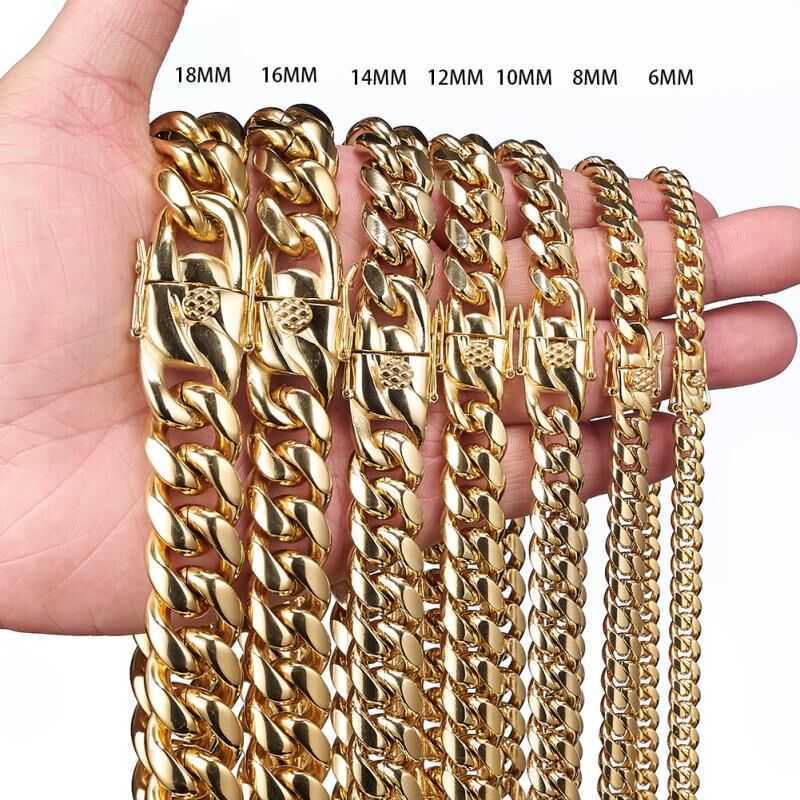 

7" - 40" 316L Stainless Steel Cuban Miami Chains Necklaces Big Heavy Gold Round Link Chain Men Hip Hop Rock jewelry