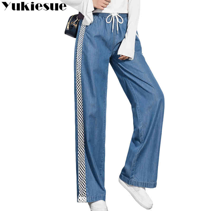 

Hollow out jeans for women trousers large sizes lace spliced sexy straight denim jeans female pants women' jeans femme mujer 210519, Dark blue