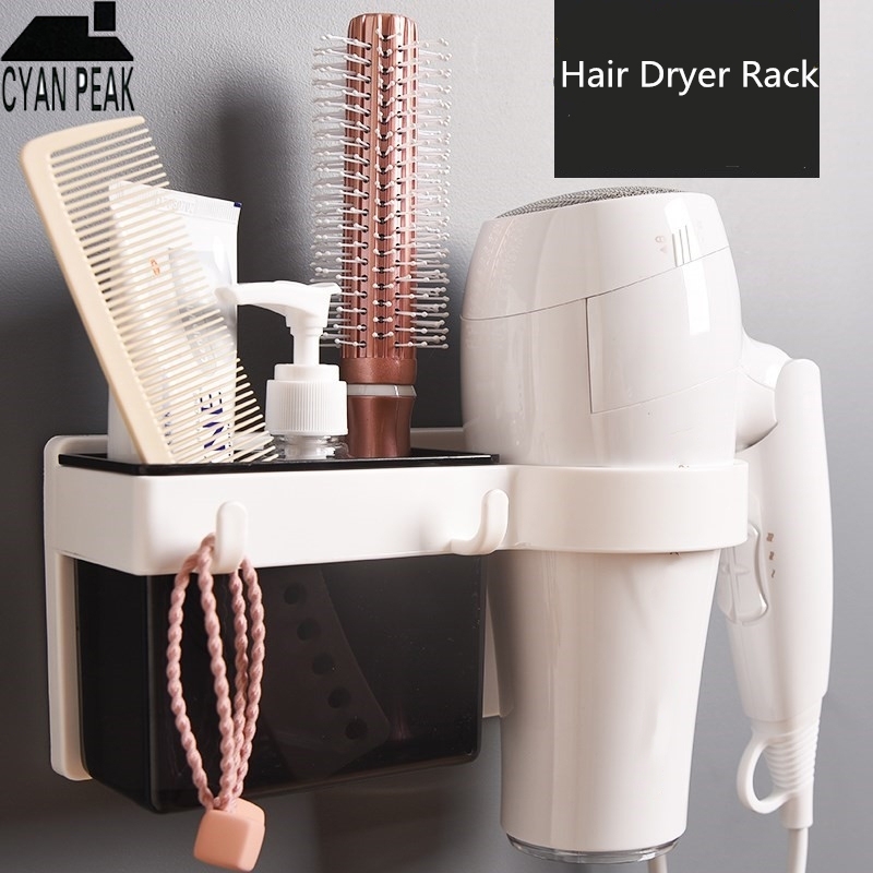

Wall Mounted Bathroom Organizer Hair Dryer Holder Storage Toiletries Household Items Hairdryer Rack Strong Sucker Shelf 210330