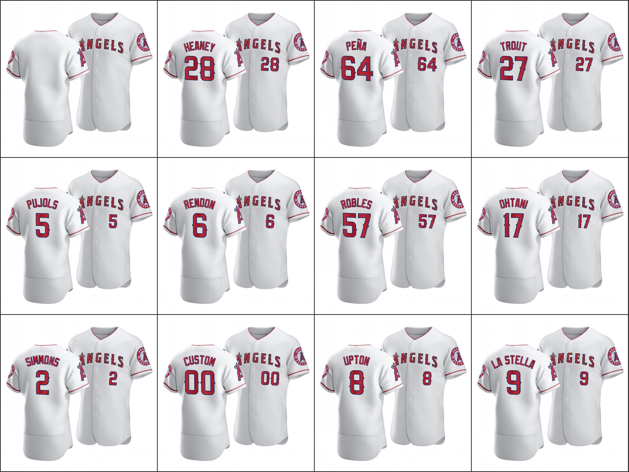 

Men Los AngelesAngels #27 Mike Trout 8 Justin Upton 6 Anthony Rendon 17 Shohei Ohtani Women Youth Custom Authentic Jersey White