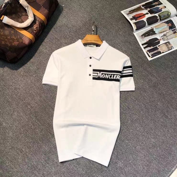 

Men's polos European American fashion brand quality Polo embroidered short sleeved casual and business lapel shirt summer top, White;black