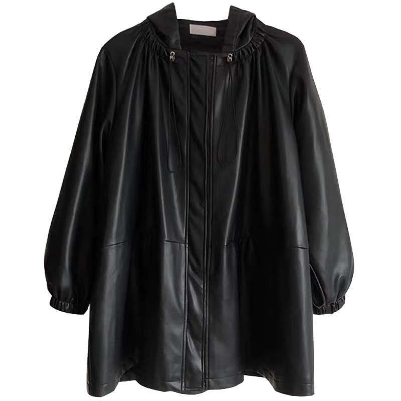 

women's leather & faux nerazurri large black leather jacket with a long-sleeve hood, soft fake jackets for women autumn 7col