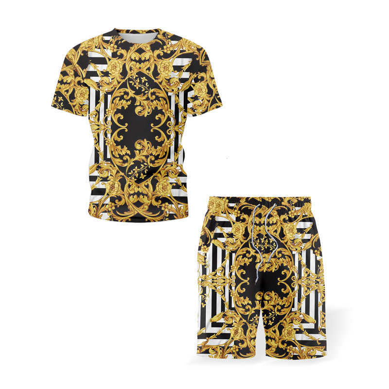 

Tracksuits Mens Sets Retro Ethnic Style Summer Clothes Short Sleeve T-shirt and Shorts Suit Arbitrary Match Chic Two Piece Set Men, Z0087-1