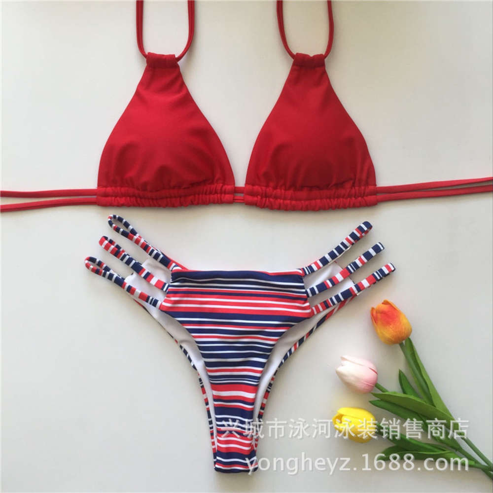 Swimming River Swimsuit Women&#039;s Sexy Printed Multi Rope Bikini triangl swimwear-image-692569517