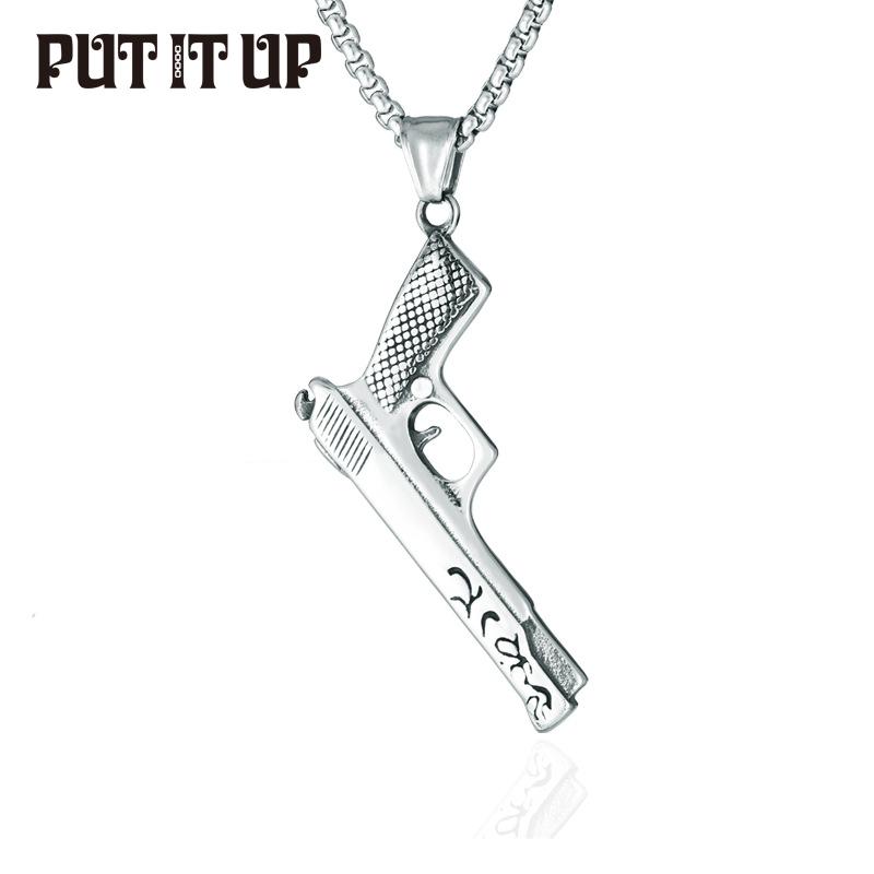 

Pendant Necklaces Domineering Pistol Necklace 316L Stainless Steel Hip Hop Rock Street Fashion Trendy Men's Jewelry Birthday Gift, Silver