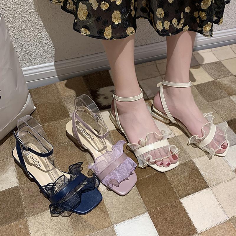 

Comfort Shoes For Women Sandals Lace Suit Female Beige Buckle High Heels Espadrilles Platform 2021 Summer Denim Black Fashion La