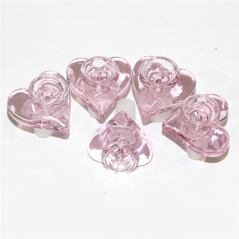 

Hookah Glass Bowls Thick pink heart shape Male Joint 14mm Glass Bongs bowl Piece Silicone Water Pipes Oil Rig dab straw burner