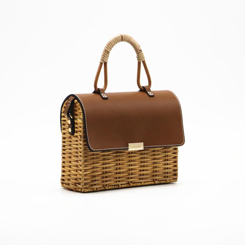 

Evening Bags 2021 High Version Luxury Designer Women's Handbag Rattan Straw Woven Square Bag Box Bamboo Handle, Camel