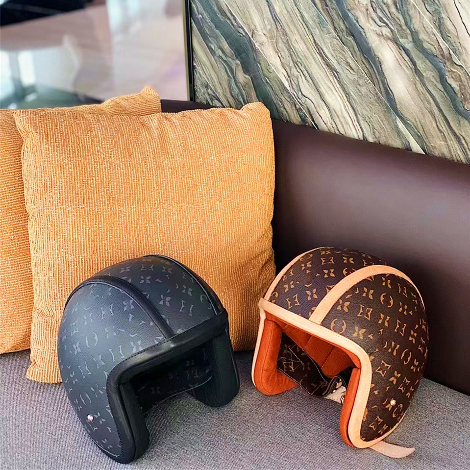 

LIV Vintage Leather Motorcycle Electric Power cart Helmet Cool Women Men Open Half Face Retro Pilot Cruiser Helmets DOT Shield Sun Black Bro