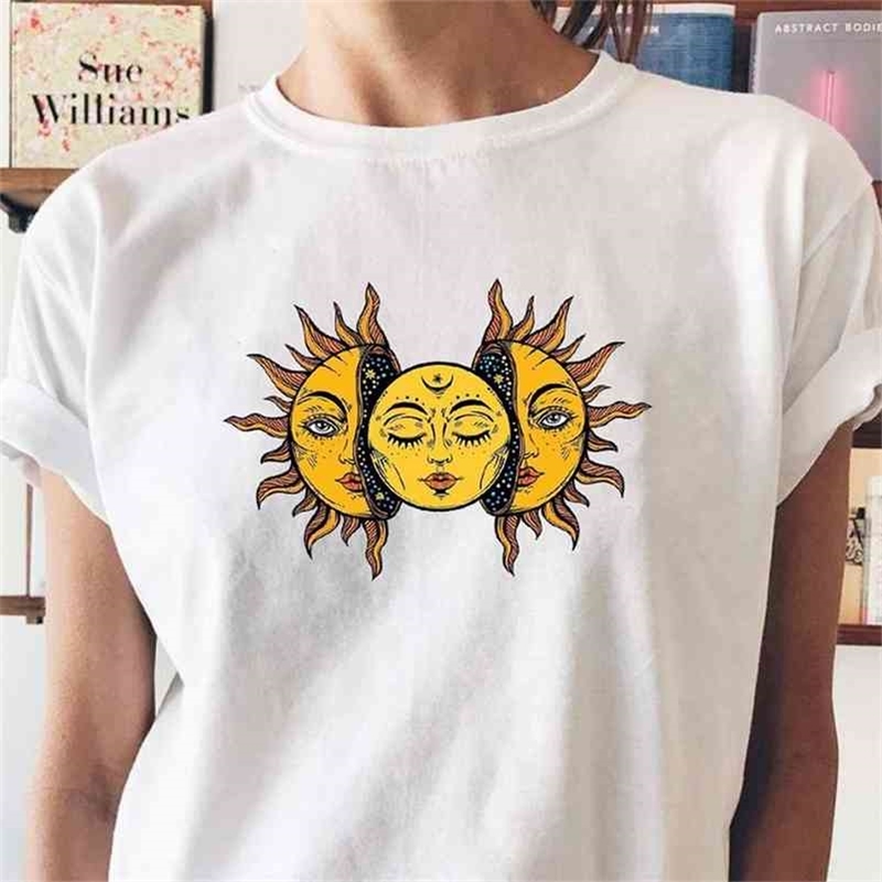

Harajuku Hipster Solar Eclipse Sun And Moon T-Shirt Vintage Fashion Aesthetic Grunge Tee Hipsters Gothic Women Tee Clothing 210518, White