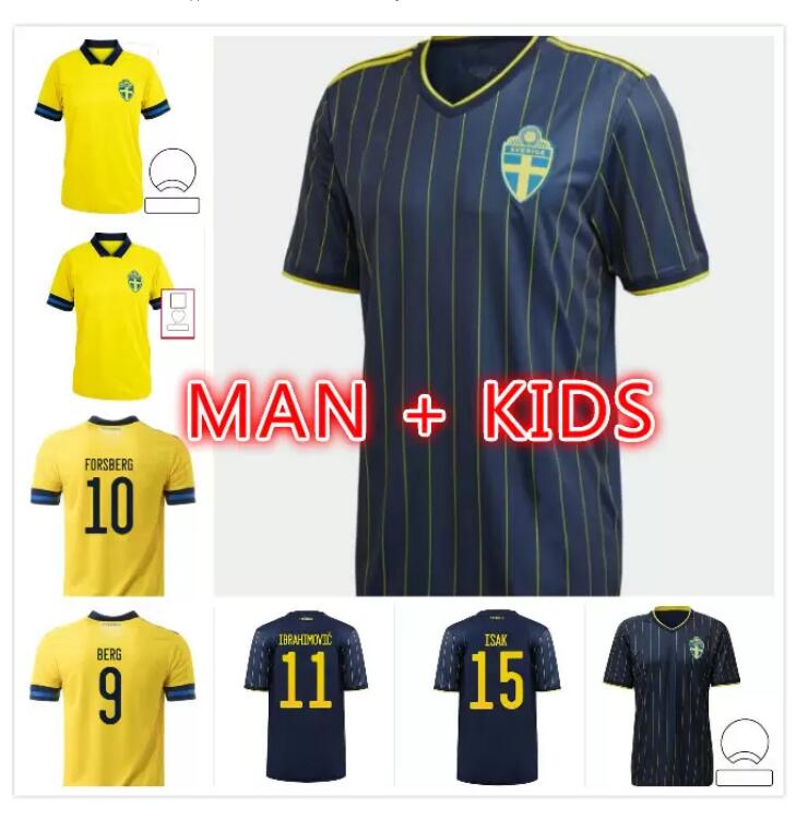 

2021 Sweden National Team IBRAHIMOVIC FORSBERG Mens kids Soccer Jerseys LARSSON EKDAL ISAK Home Away Football Shirts Adult Short Sleeve