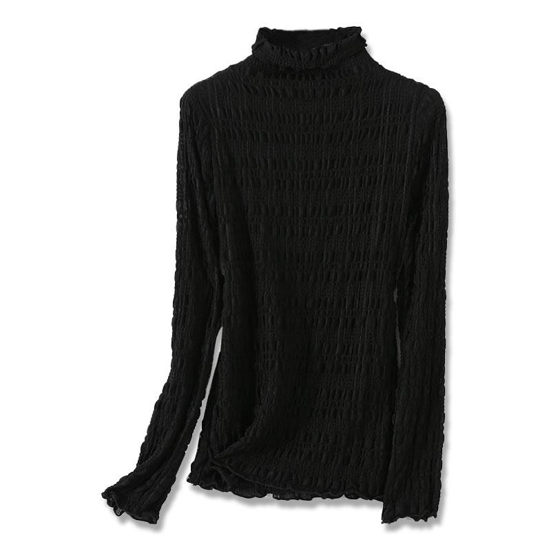 

Women's Sweaters Turtleneck Bottoming Shirt 2021 Soft Skin-Friendly Breathable Three-Dimensional Pleated Stretch Slimming Long Sleeve, White;black