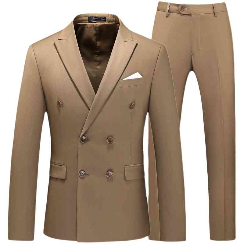 

men's suits & blazers double breasted tuxedo men business work wedding formal sets solid jacket with pant slim fit korean casual c, White;black