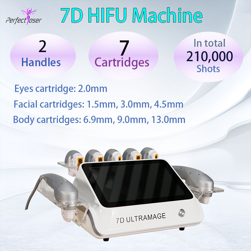 

popular 7D HIFU face lifting skin tightening 7 cartridges 2 handles focused ultrasound fat removal painless protable spa beauty machine
