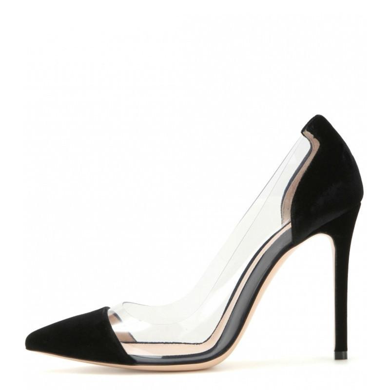 

Dress Shoes Plus Women Transparent High Heels YECHNE Size 33-43 Party Bruiloft Pumps Deep Black Pink Punch Sexy