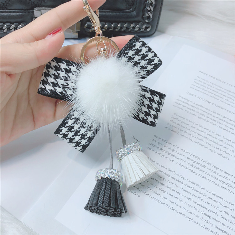 

korean bowknot tassel bag pendant women's fashion mink element key chain physical store, Silver
