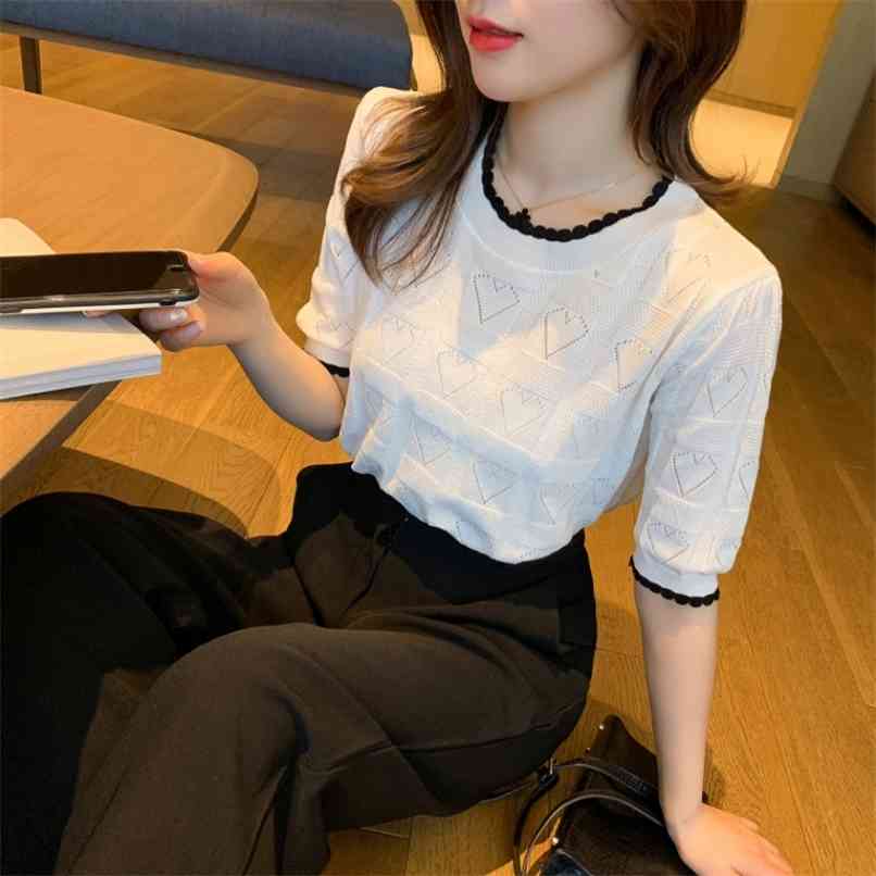 

Western-style fashionable casual suit women's summer hollow knitted jacket straight wide-leg trousers two-piece 210520, 2-piece set