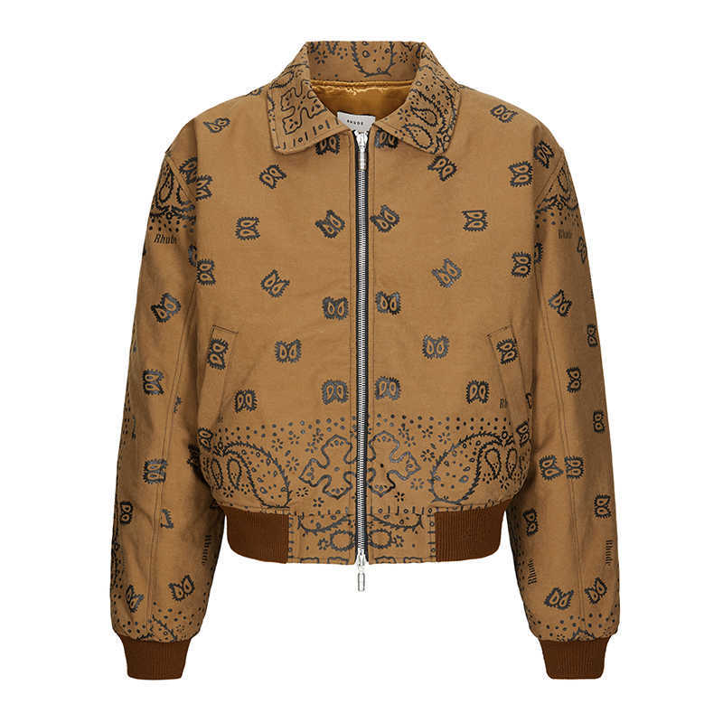 

Men' Jackets /Rhude Khaki cashew loose short print high street trend jacket coat cotton men