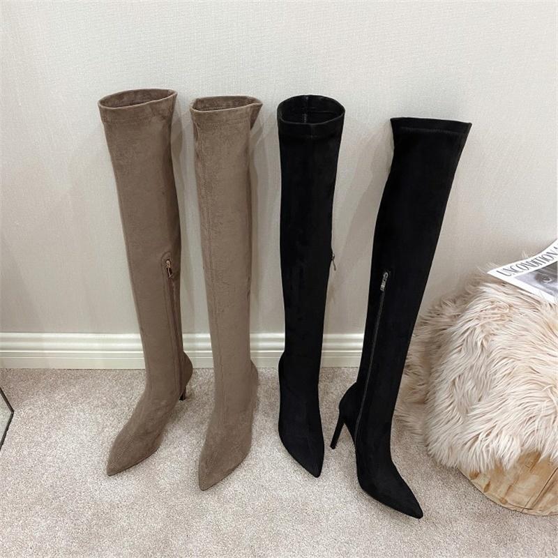 

Dress Shoes Large 40-43 45 46 Over Knee Boots Thin Heel High Women's Elastic, Black