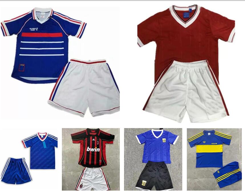 

kids kit Argentina RETRO Soccer Jerseys Manchester Cantona Beckham Football Shirt Ronaldo Giggs ZIDANE MALDINI KAKA