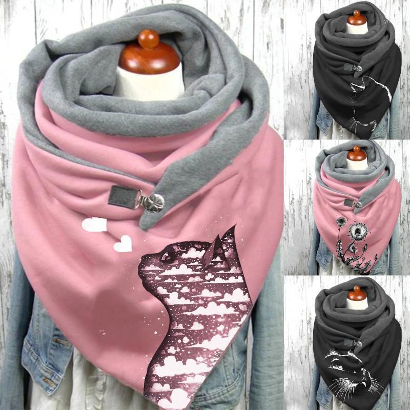 

Scarves 2021 Fashion Winter Scarf For Women Printing Button Soft Wrap Casual Warm Shawls Foulard Femme Neck Bandan Scarfa