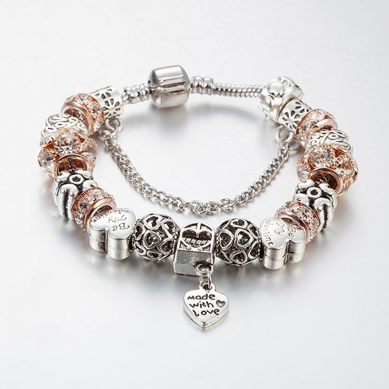 

Charm Bracelets Heart With Beige Beads Bracelet & Bangles For Fashion Jewelry, Golden;silver
