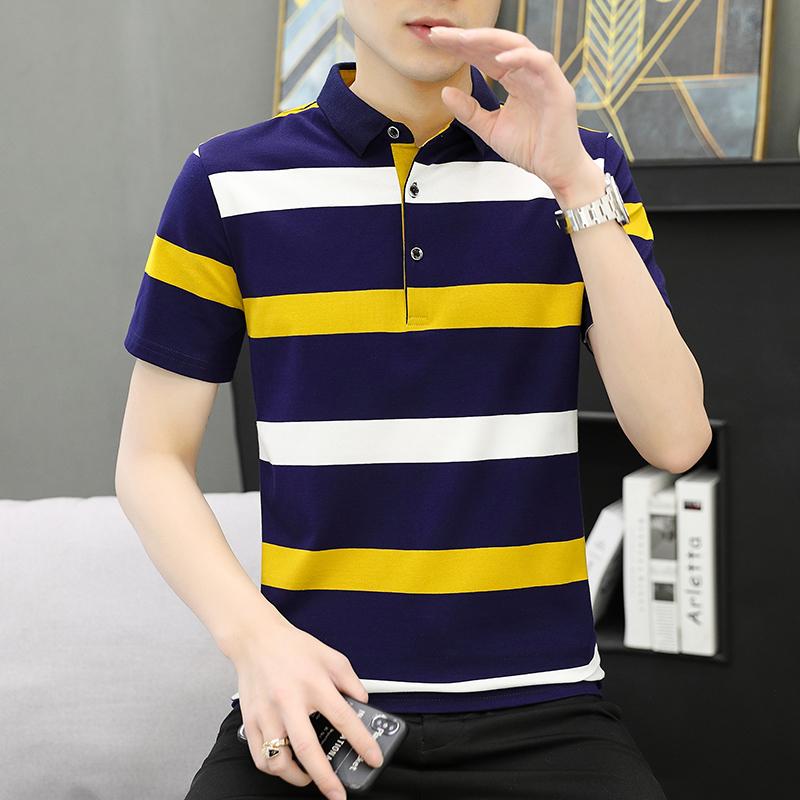 

Men Summer Cotton Striped Shirt 2021 Fashion Casual Short Sleeve Mens Brand Clothing High Quality Men's Polos, Blue green