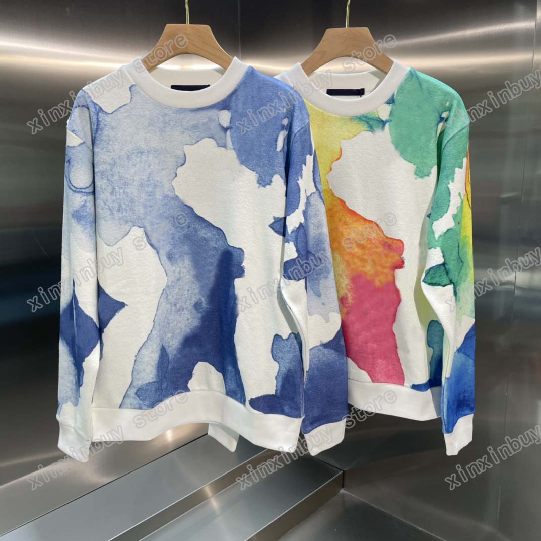 

21ss mens women designer Sweatshirts Hoodies Multicolor Watercolor print casual high quality fashion men wild top Blue Coffee color, Red
