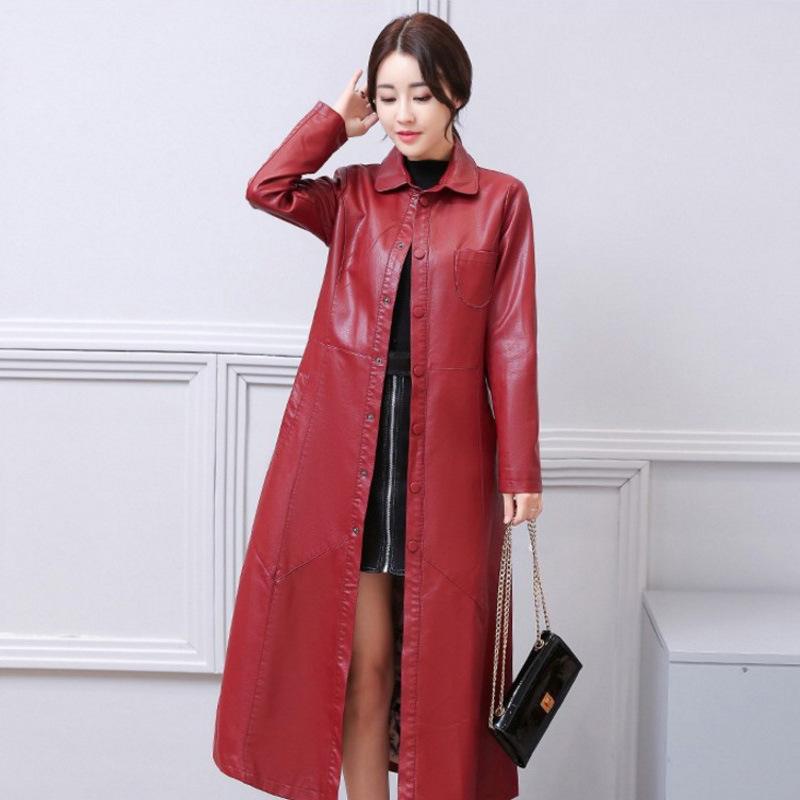

Women's Leather & Faux Casual Fashion Long Jacket For Women Winter Solid Bomber PU Jackets Turn-down Collar Womens Coats, Black