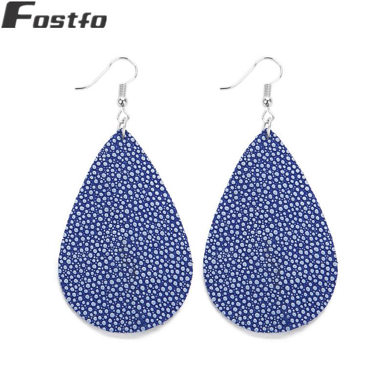

Dangle & Chandelier Fostfo PU Leather Spotted Big Water Drop Earrings Bohemia Statement TearDrop For Women Fashion Jewelry 2021, Silver
