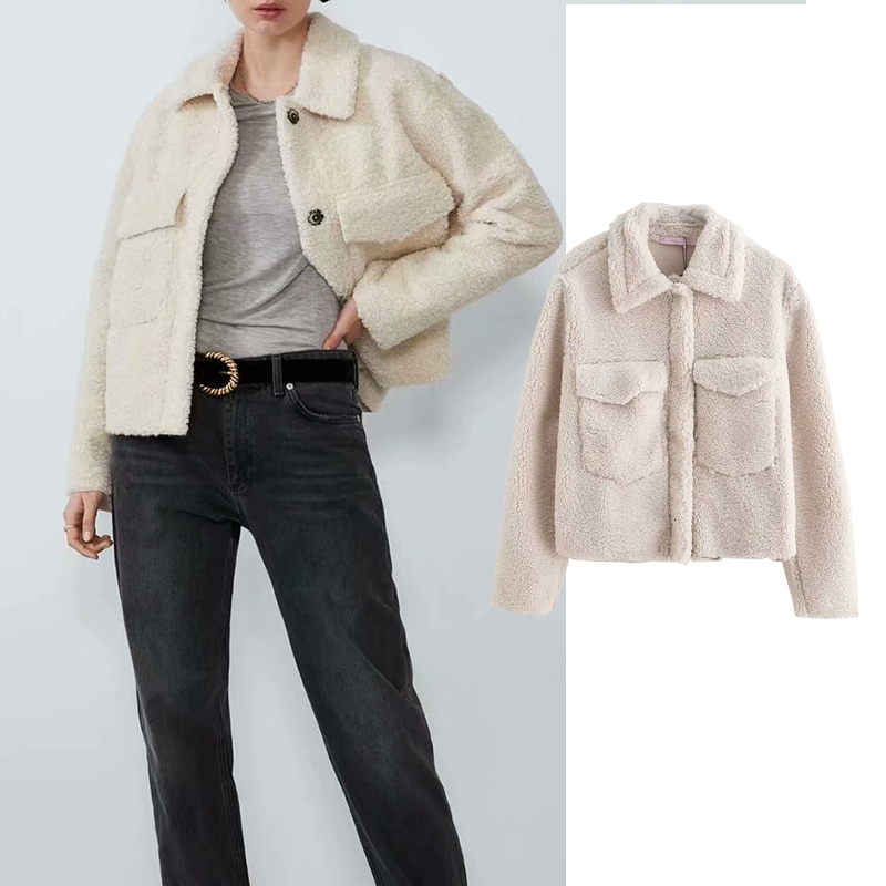 

Women's Down & Parkas Fashion Lamb Wool Autumn Winter Coat Women Jacket Fleece Shaggy Warm Cropped Jackets Overcoat Single Breaste, Black