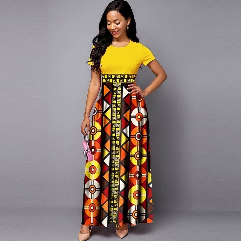 

Casual Dresses Spring Autumn Polyester Print Cute Women Floral Long Maxi es Sleeve Vestido S-2XL Plus Size S0L6, Yellow