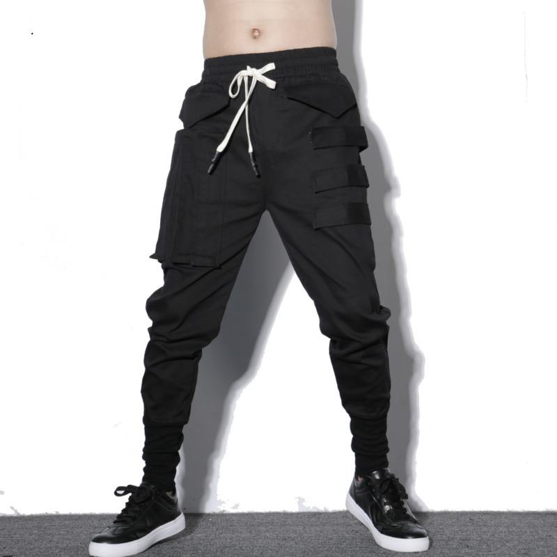 

Men's Pants #1735 Summer Pencil Harem Men Patchwork Streetwear Parkour Mens Joggers Elastic Waist Hip Hop Fashion Trousers, 1916 black