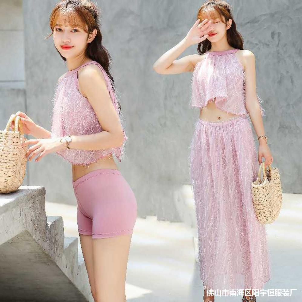 Fairies Flat Angle Swimsuit Hot Spring Bikini Three Piece Mesh Split Slim Female Conservative triangl swimwear-image-692552940