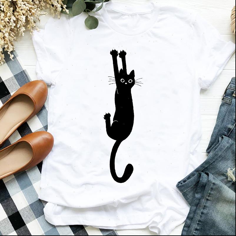 

cartoon cat pet 90s cute women funny fashion print tee clothes graphic, White